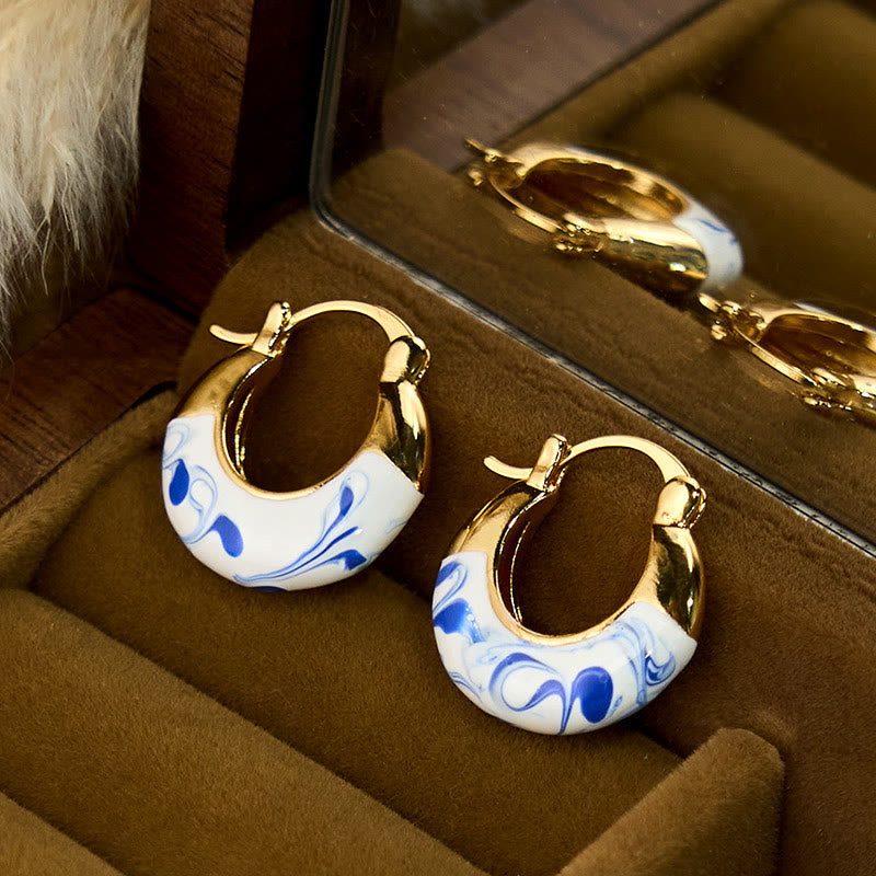 Buddha Stones Copper Plated 18k Gold Enamel Glaze Healing Luck U-shaped Earrings - image 2