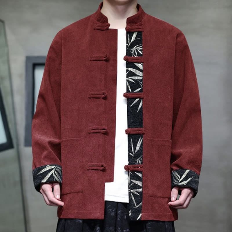 Buddha Stones Fall Bamboo Frog-Button Long Sleeve Men's Corduroy Cotton Jacket With Pockets - image 4