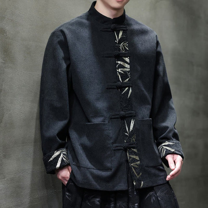 Buddha Stones Fall Bamboo Frog-Button Long Sleeve Men's Corduroy Cotton Jacket With Pockets - image 8