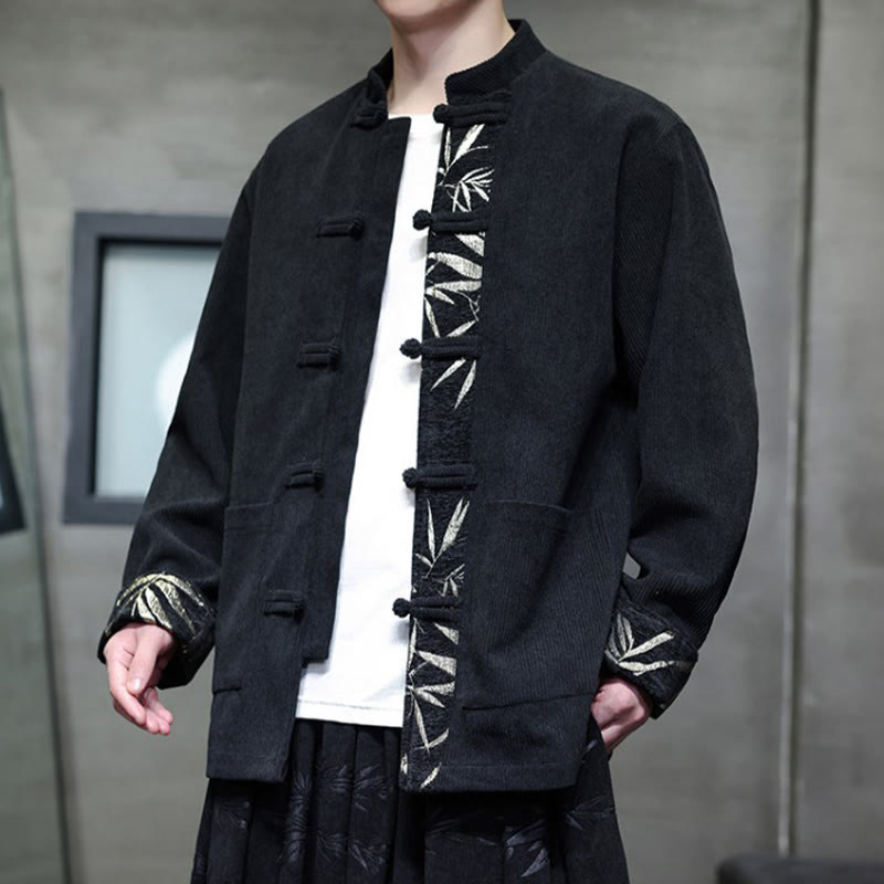 Buddha Stones Fall Bamboo Frog-Button Long Sleeve Men's Corduroy Cotton Jacket With Pockets - image 9