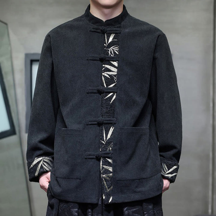 Buddha Stones Fall Bamboo Frog-Button Long Sleeve Men's Corduroy Cotton Jacket With Pockets - image 10