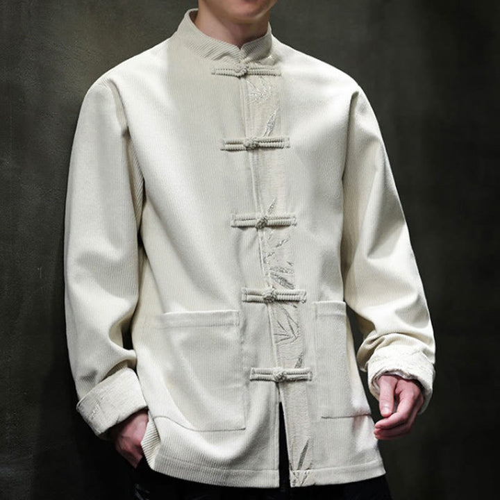 Buddha Stones Fall Bamboo Frog-Button Long Sleeve Men's Corduroy Cotton Jacket With Pockets - image 22