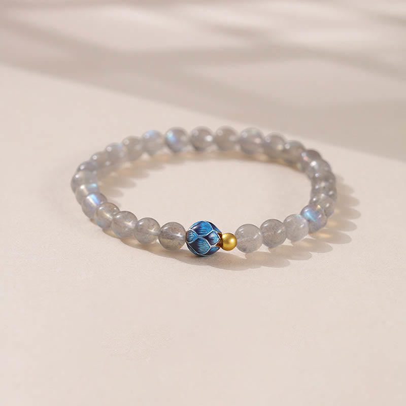 Buddha Stones Natural Moonstone Lotus Love Charming Bracelet - Moonstone & Lotus(Wrist Circumference: 15-16cm) - image 0