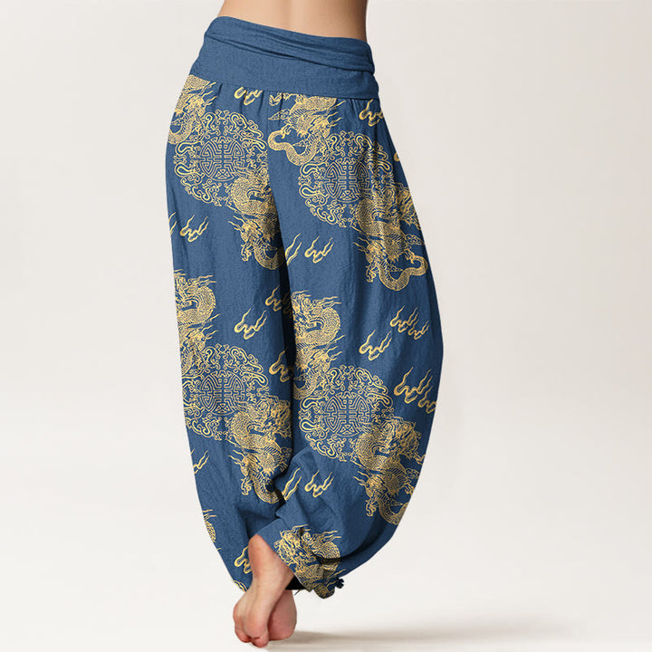 Buddha Stones Pure Cotton Double Dragon Cloud Pattern Women's Elastic Waist Harem Pants - image 6