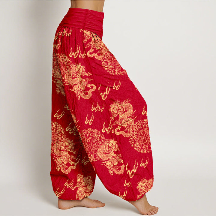 Buddha Stones Pure Cotton Double Dragon Cloud Pattern Women's Elastic Waist Harem Pants - image 10