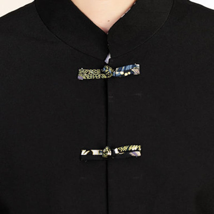 Buddha Stones 2Pcs Tang Suit Frog-Button Men's Waves Long Sleeve Shirt Pants Clothing Set - image 16