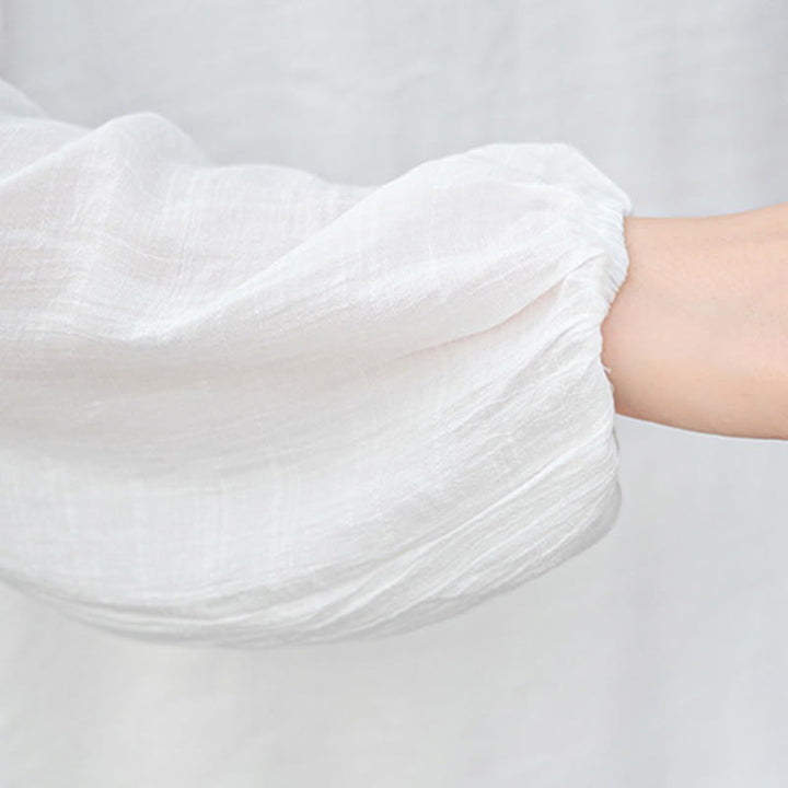 Buddha Stones 2Pcs White Long Sleeve V-Neck Shirt Wide Leg Pants Meditation Women's Set - image 11