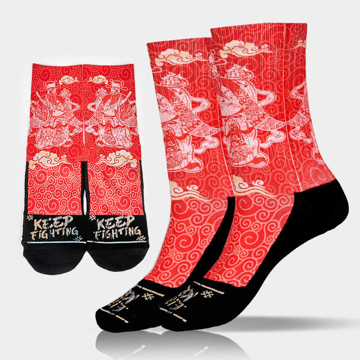 Buddha Stones Casual God Of Wealth Auspicious Clouds Micro Crew Men Women Unisex Socks - Red - M-L(US 7.5-12，EU 40-45，UK/AU 7-11.5，AISA 25.5-28.5cm) - image 10