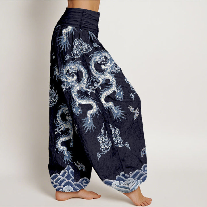 Buddha Stones Pure Cotton Dragon And Cloud Pattern Women's Elastic Waist Harem Pants - image 10