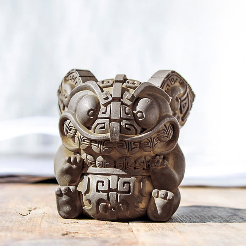 Buddha Stones Handmade Gold Swallowing Beast Iron Powder Rust Cast Resin Statue Home Decoration - image 0