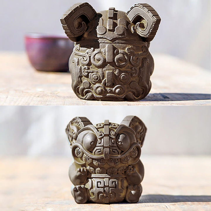 Buddha Stones Handmade Gold Swallowing Beast Iron Powder Rust Cast Resin Statue Home Decoration - image 14