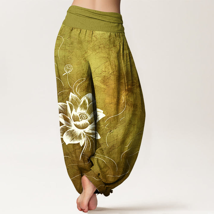 Buddha Stones Pure Cotton Lotus Flower Pattern Women's Elastic Waist Harem Pants - image 9