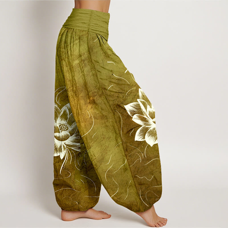 Buddha Stones Pure Cotton Lotus Flower Pattern Women's Elastic Waist Harem Pants - image 10