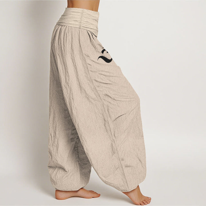 Buddha Stones Blooming Lotus Om Symbol Pattern Women's Elastic Waist Harem Pure Cotton Pants - image 12