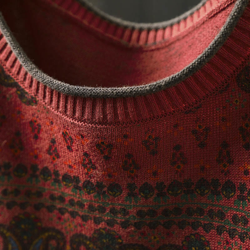 Buddha Stones Fall Plant Floral Pattern Crew Neck Long Sleeve Women's Cotton Sweater With Pocket - image 6