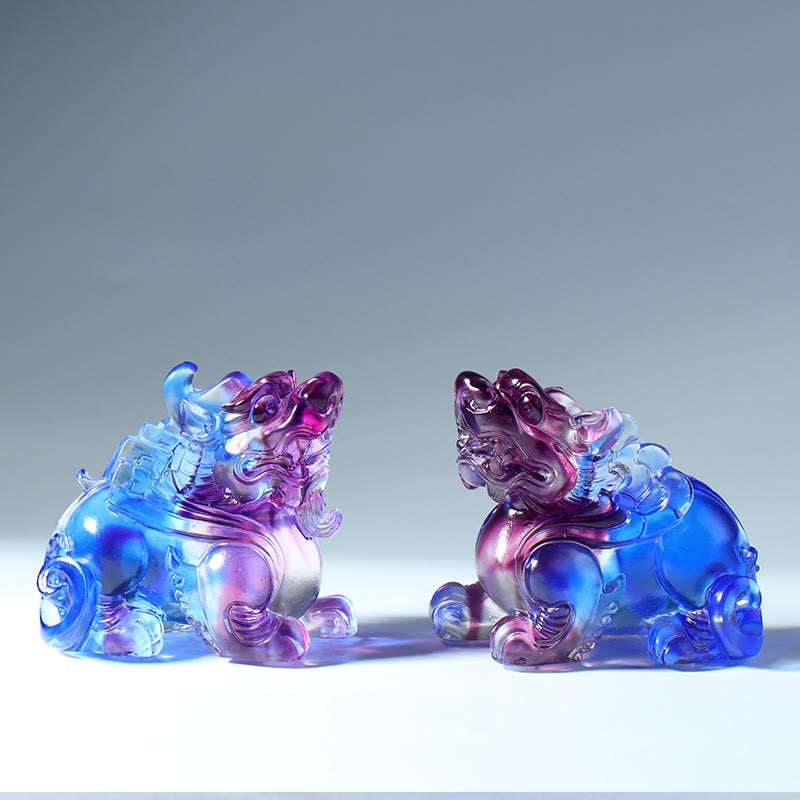 Buddha Stones Liuli Crystal Pixiu Wealth Luck Home Decoration - A Pair Of Blue(Male and Female) - image 7