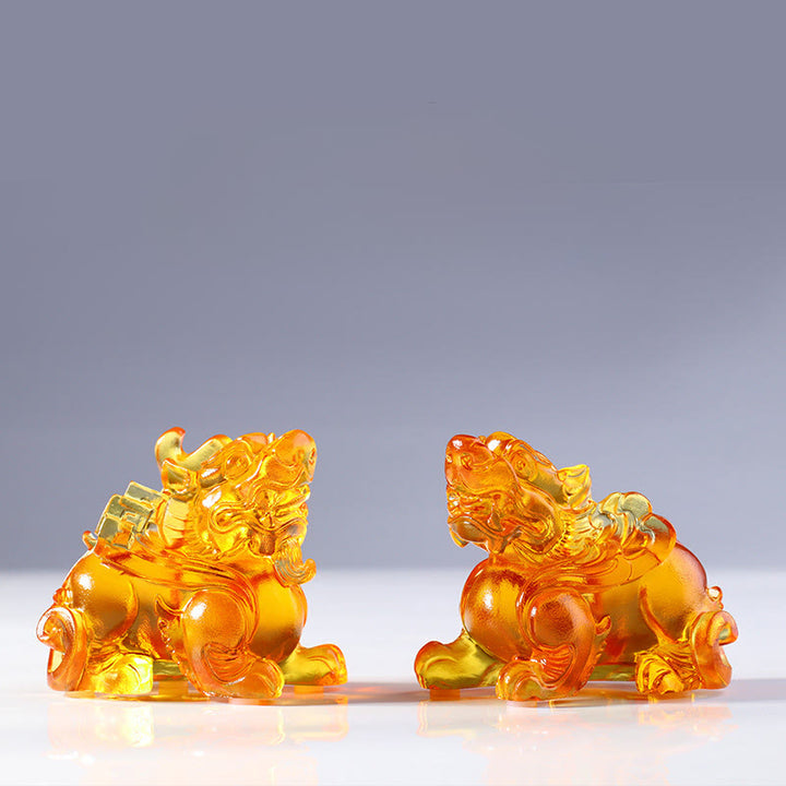 Buddha Stones Liuli Crystal Pixiu Wealth Luck Home Decoration - A Pair Of Yellow(Male and Female) - image 11
