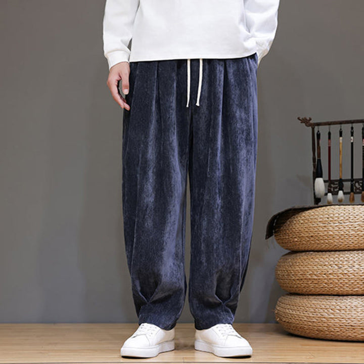 Buddha Stones Winter Pure Color Cotton Men's Harem Thickened Fleece-lined Pants With Pockets - image 3