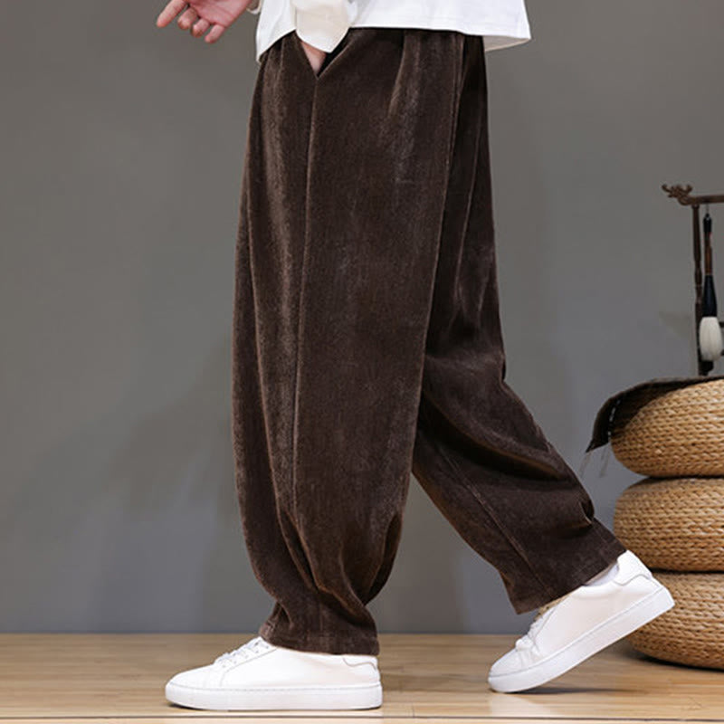 Buddha Stones Winter Pure Color Cotton Men's Harem Thickened Fleece-lined Pants With Pockets - image 21