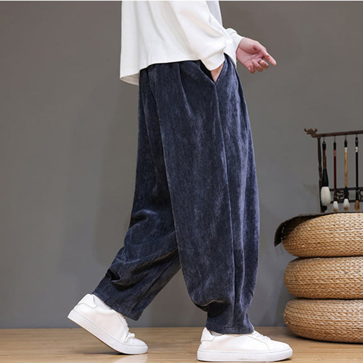 Buddha Stones Winter Pure Color Cotton Men's Harem Thickened Fleece-lined Pants With Pockets - image 6