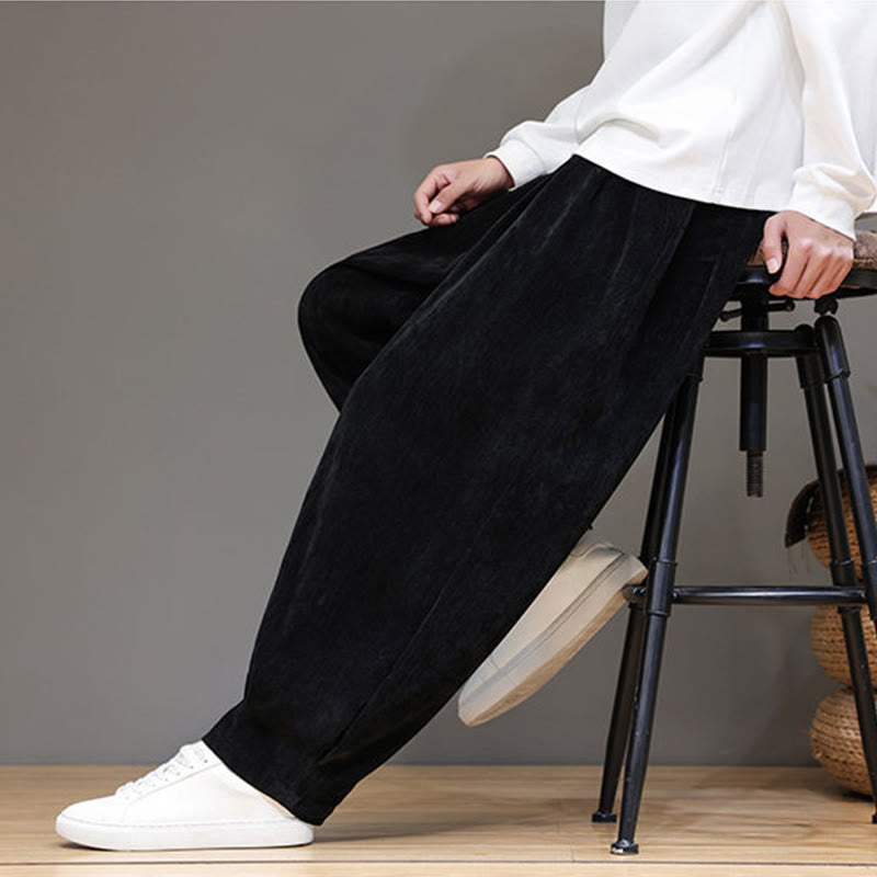 Buddha Stones Winter Pure Color Cotton Men's Harem Thickened Fleece-lined Pants With Pockets - image 15