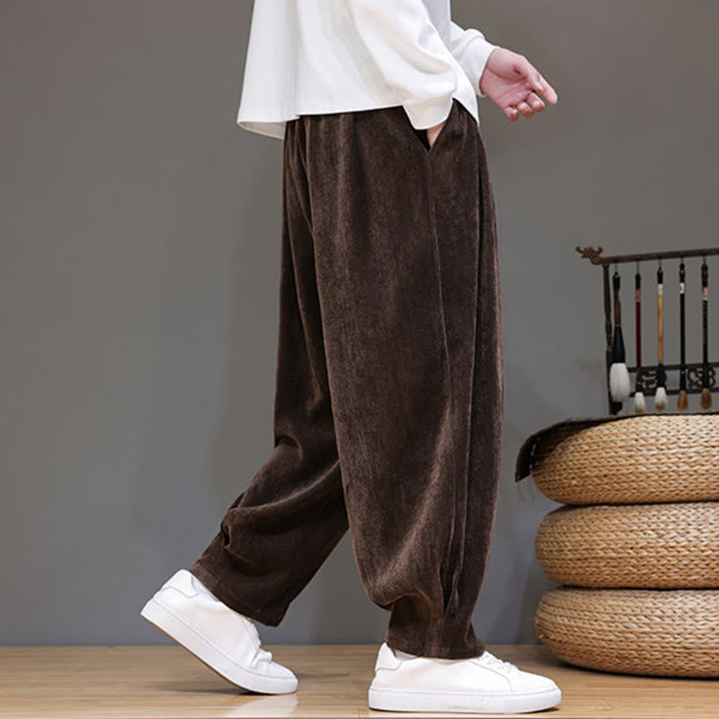 Buddha Stones Winter Pure Color Cotton Men's Harem Thickened Fleece-lined Pants With Pockets - image 22