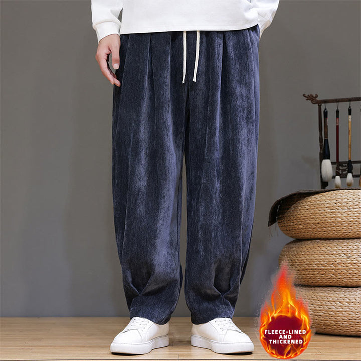 Buddha Stones Winter Pure Color Cotton Men's Harem Thickened Fleece-lined Pants With Pockets - image 26