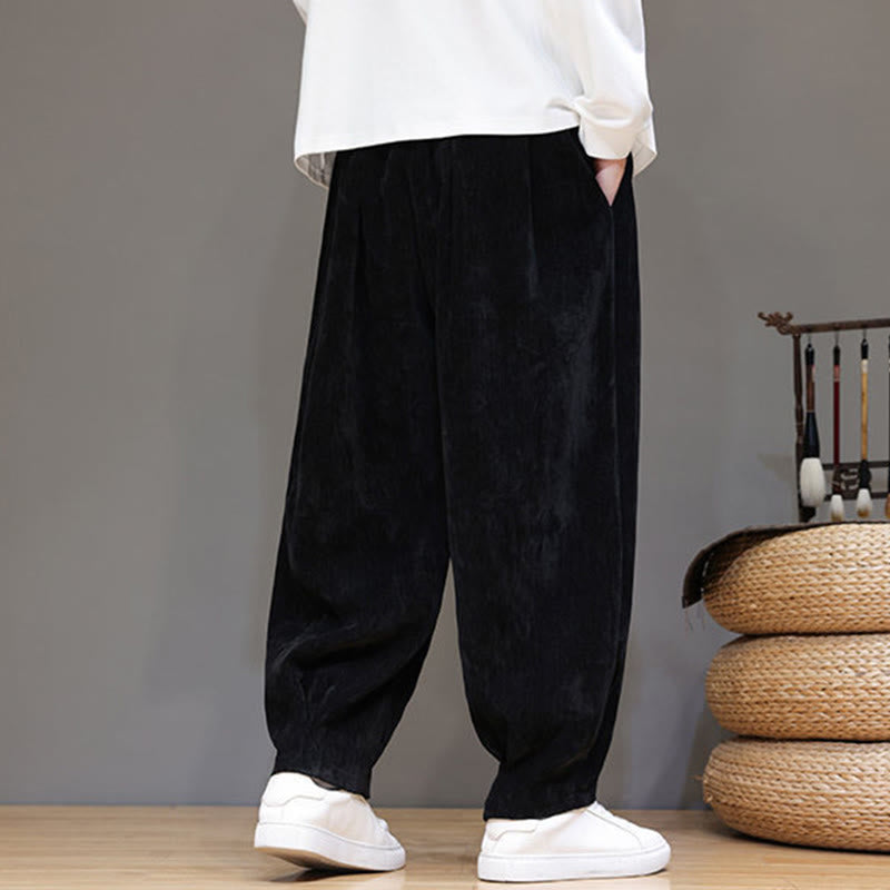 Buddha Stones Winter Pure Color Cotton Men's Harem Thickened Fleece-lined Pants With Pockets - image 14