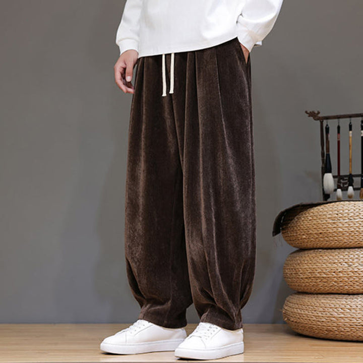 Buddha Stones Winter Pure Color Cotton Men's Harem Thickened Fleece-lined Pants With Pockets - image 17