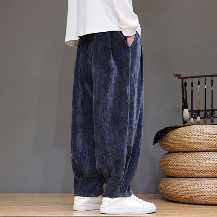 Buddha Stones Winter Pure Color Cotton Men's Harem Thickened Fleece-lined Pants With Pockets - image 4