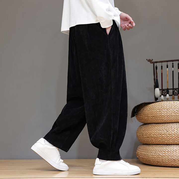 Buddha Stones Winter Pure Color Cotton Men's Harem Thickened Fleece-lined Pants With Pockets - image 13