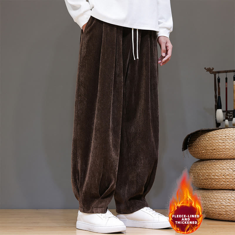 Buddha Stones Winter Pure Color Cotton Men's Harem Thickened Fleece-lined Pants With Pockets - image 31