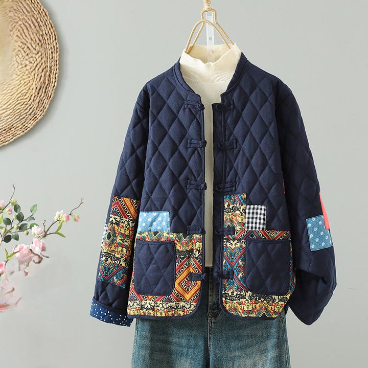 Buddha Stones Ethnic Frog-button Patchwork Women's Thickened Cotton Long Sleeve Jacket With Pockets - Yellow Floral - US8-10，UK/AU12-14，EU40-42 (2XL) - image 5