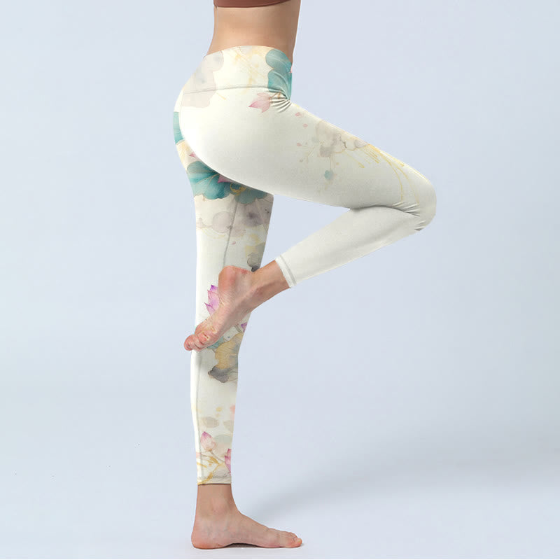 Buddha Stones Lotus Petals Leaves Pattern Print Gym Leggings Women's Yoga Pants - image 4