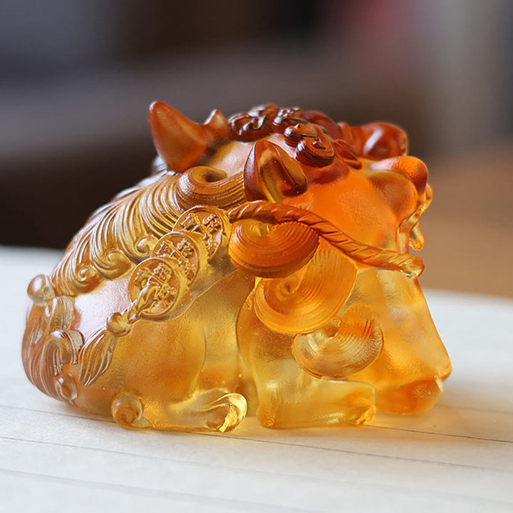 Buddha Stones Handmade Liuli Crystal Gold Swallowing PiXiu Art Piece Home Decoration - image 1