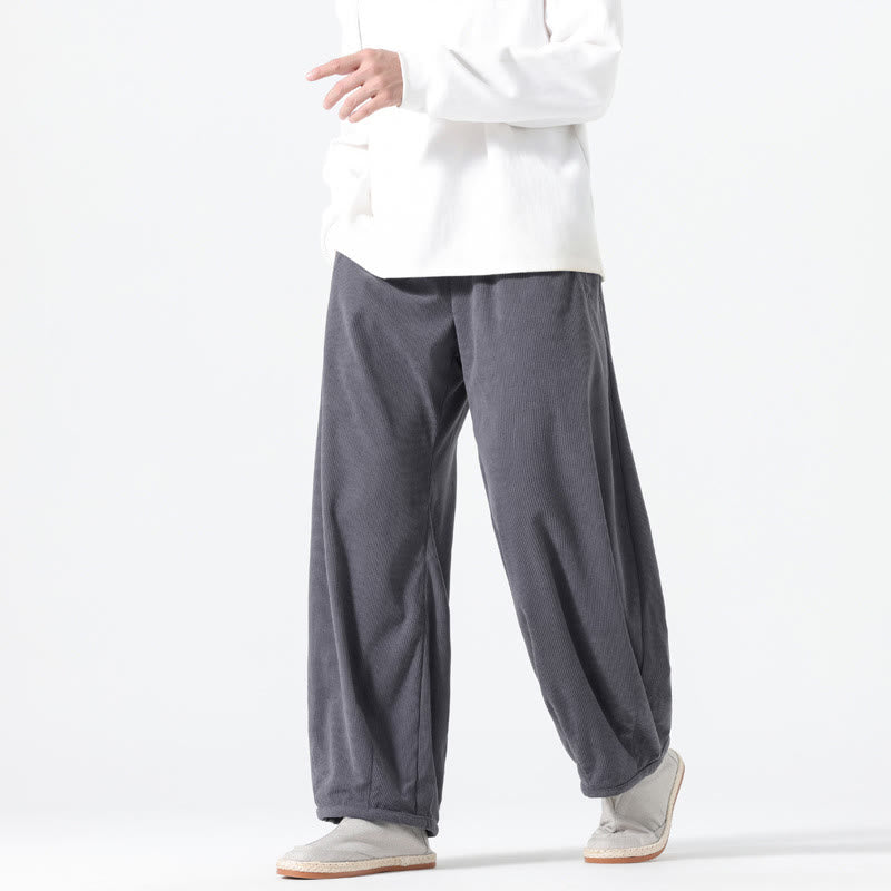 Buddha Stones Spring Pure Color Drawstring Design Corduroy Cotton Men's Harem Pants With Pockets - SlateGray - US/UK/AU46，EU56 (5XL) - image 0