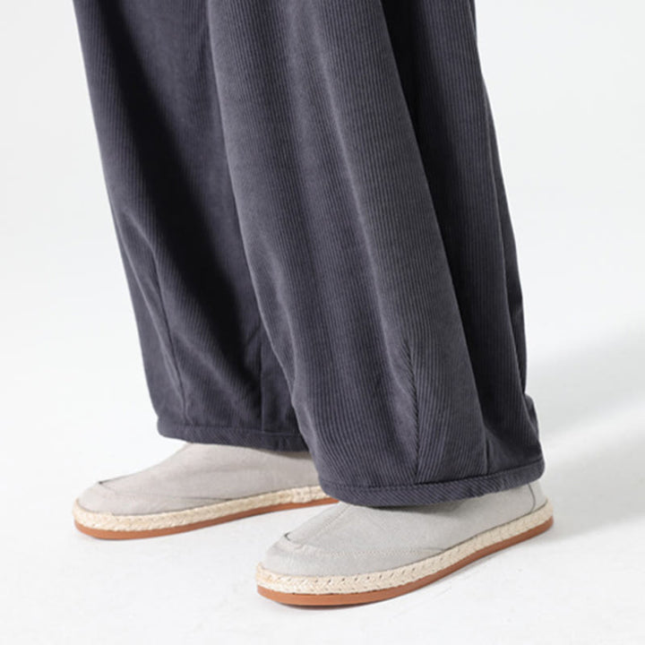 Buddha Stones Spring Pure Color Drawstring Design Corduroy Cotton Men's Harem Pants With Pockets - image 8