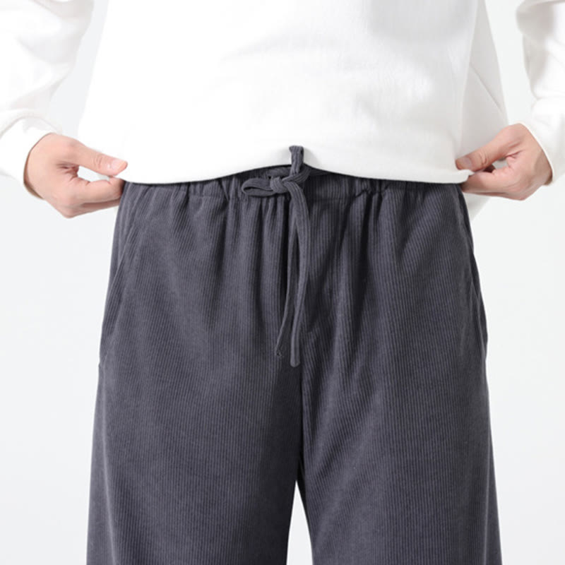 Buddha Stones Spring Pure Color Drawstring Design Corduroy Cotton Men's Harem Pants With Pockets - image 7