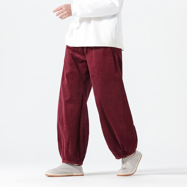 Buddha Stones Spring Pure Color Drawstring Design Corduroy Cotton Men's Harem Pants With Pockets - DarkRed - US/UK/AU46，EU56 (5XL) - image 17