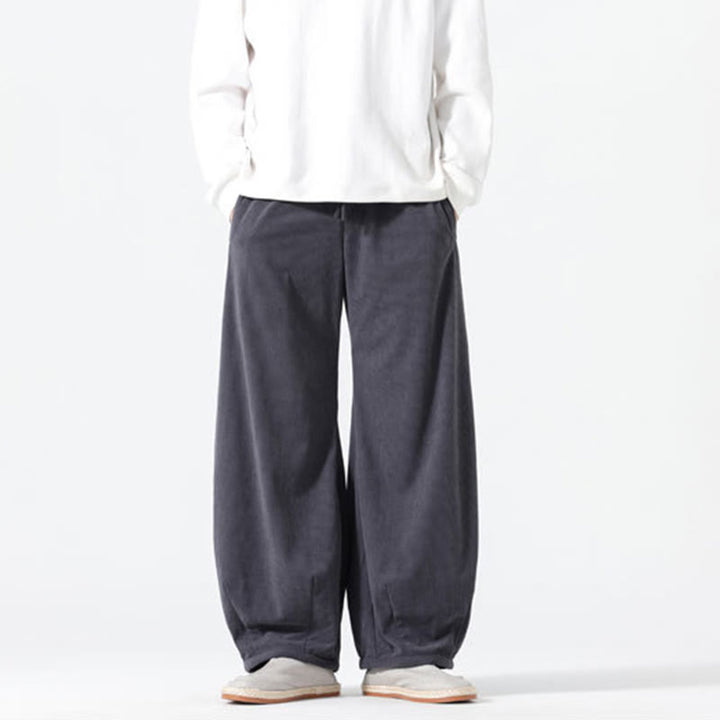 Buddha Stones Spring Pure Color Drawstring Design Corduroy Cotton Men's Harem Pants With Pockets - image 2