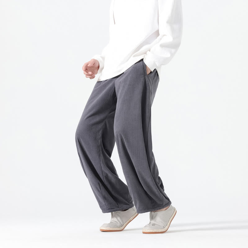 Buddha Stones Spring Pure Color Drawstring Design Corduroy Cotton Men's Harem Pants With Pockets - image 1