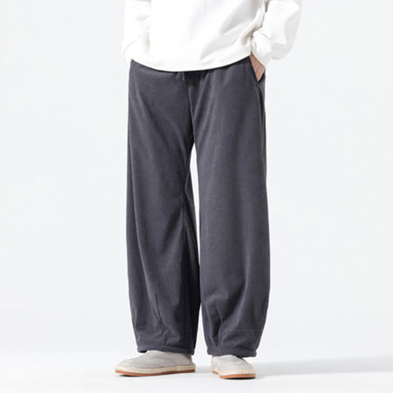 Buddha Stones Spring Pure Color Drawstring Design Corduroy Cotton Men's Harem Pants With Pockets - image 4