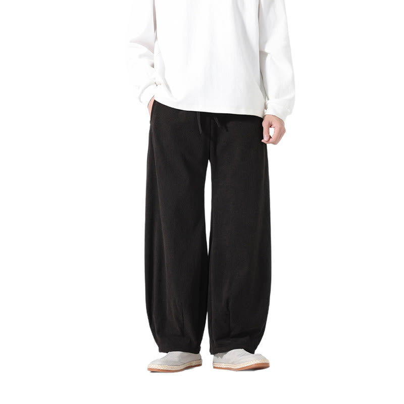 Buddha Stones Spring Pure Color Drawstring Design Corduroy Cotton Men's Harem Pants With Pockets - image 16