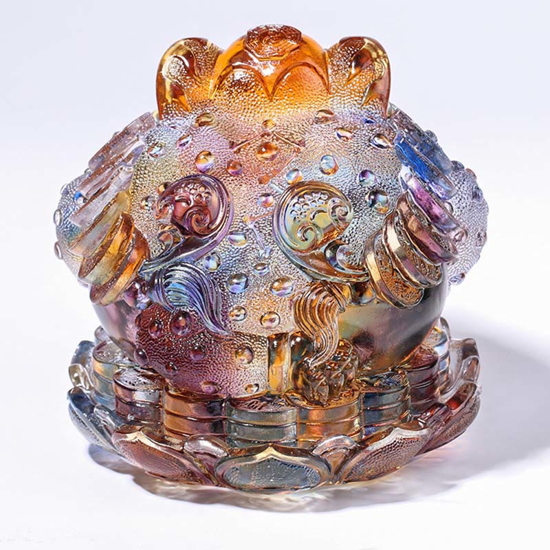 Buddha Stones Feng Shui Frog Coins Handmade Liuli Crystal Art Piece Wealth Home Office Decoration - image 6