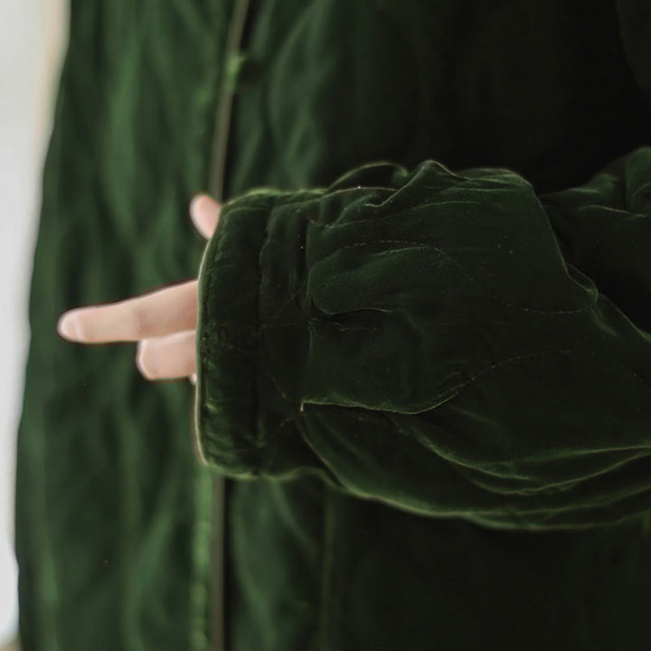 Buddha Stones Diamond Pattern Short Style Women's Long Sleeve Thickened Jacket With Pockets - image 9