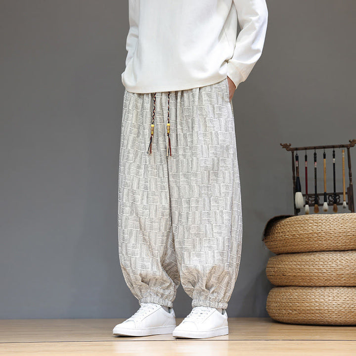 Buddha Stones Fall Jacquard Plaid Pattern Cotton Corduroy Men's Harem Pants With Pockets - WhiteSmoke - US/UK/AU46，EU56 (5XL) - image 11