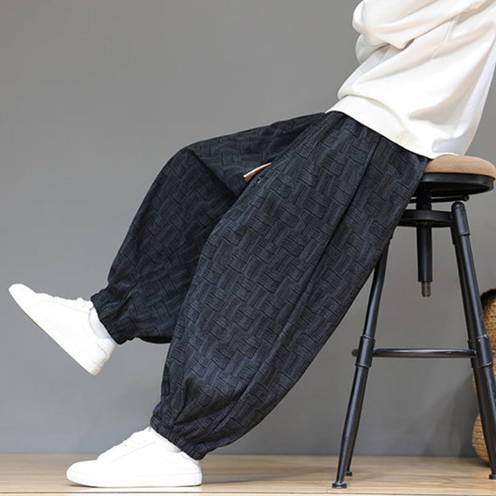 Buddha Stones Fall Jacquard Plaid Pattern Cotton Corduroy Men's Harem Pants With Pockets - image 10