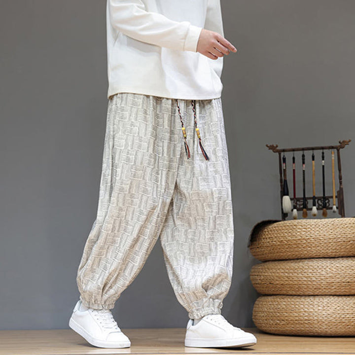 Buddha Stones Fall Jacquard Plaid Pattern Cotton Corduroy Men's Harem Pants With Pockets - image 15