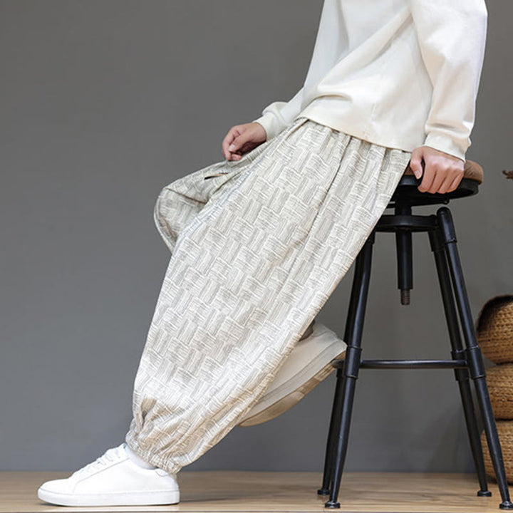 Buddha Stones Fall Jacquard Plaid Pattern Cotton Corduroy Men's Harem Pants With Pockets - image 18