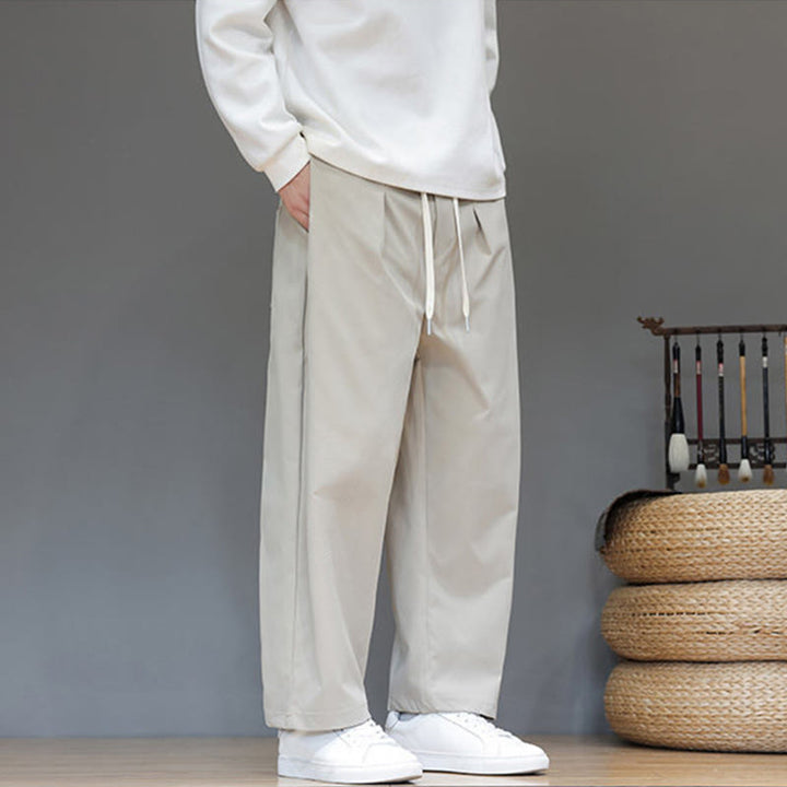 Buddha Stones Fall Solid Color Straight Leg Design Men's Harem Pants With Pockets - image 17